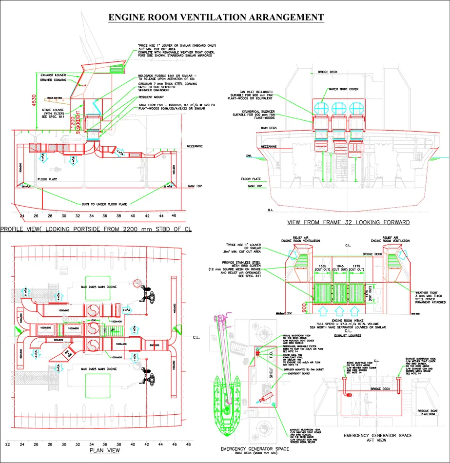 Engine Room Ventilation — marine drafting sample